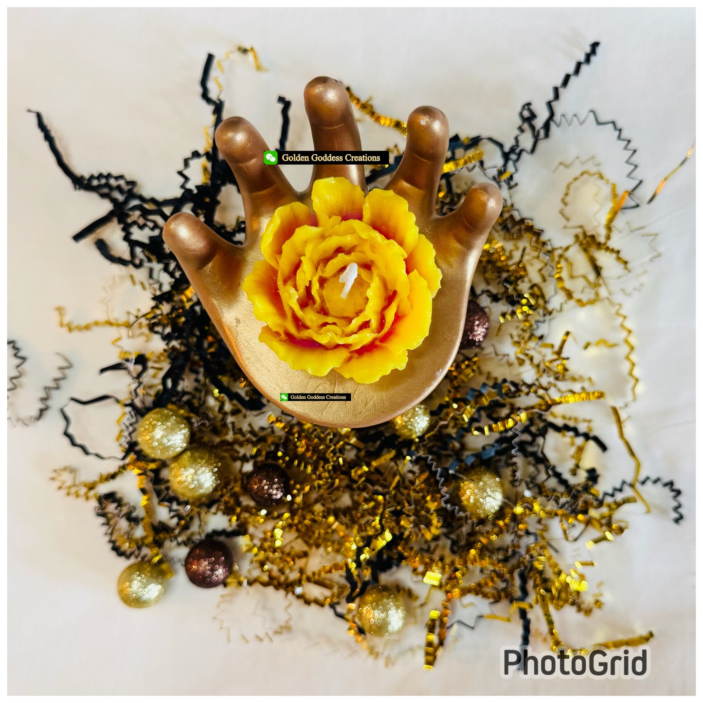 Elegant Small Flower Candle – Chardonnay & Egyptian Amber | Decorative Scented Candle | Burn or Display!